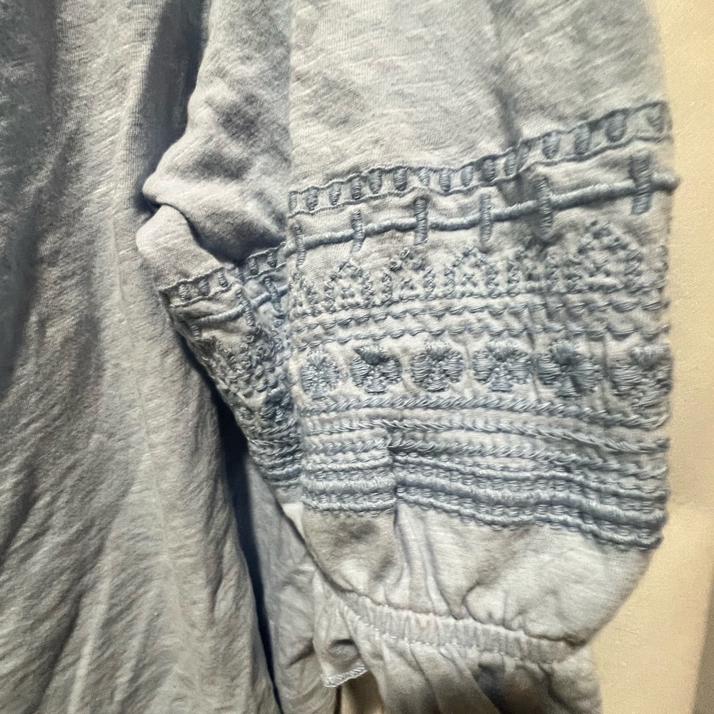 Lucky Brand XL Blue Embroidered Peasant Blouse Boho Cotton Top - Picture 4 of 7